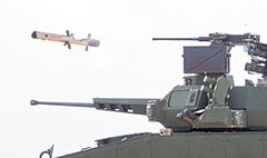 Hanwha Defence Australian config AS21 Redback Infantry Fighting Vehicle launching Spike LR II missile